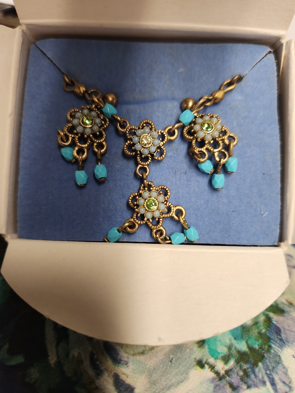 Vintage-Inspired Turquoise Floral Pendant Necklace Set From Avon